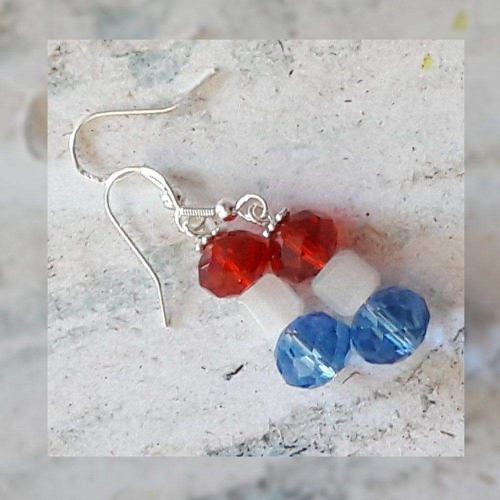 Quirky Cute White Turquoise Glass Dangle French Hook earrings Blue earrings 420■